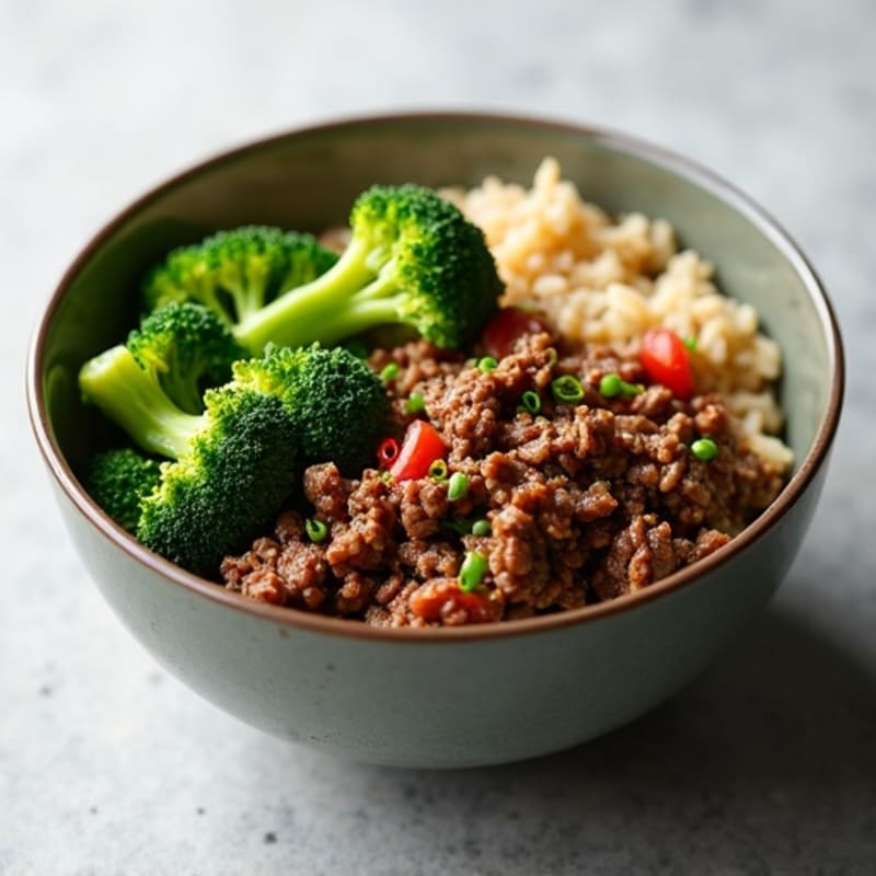 Savory Beef and Crispy Broccoli Rice Bowl