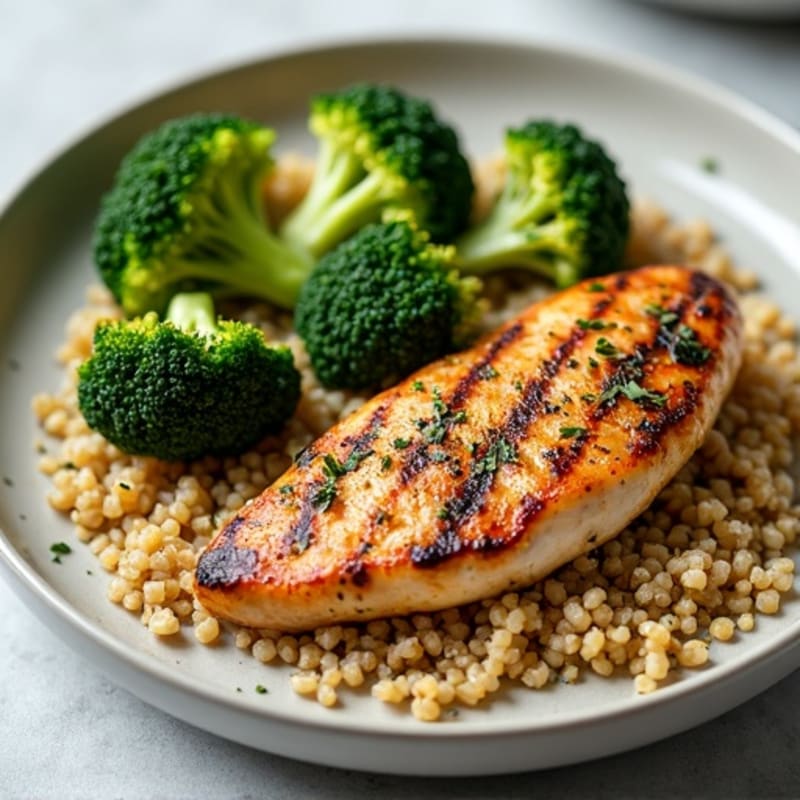 Grilled Chicken Breast with Quinoa and Roasted Broccoli
