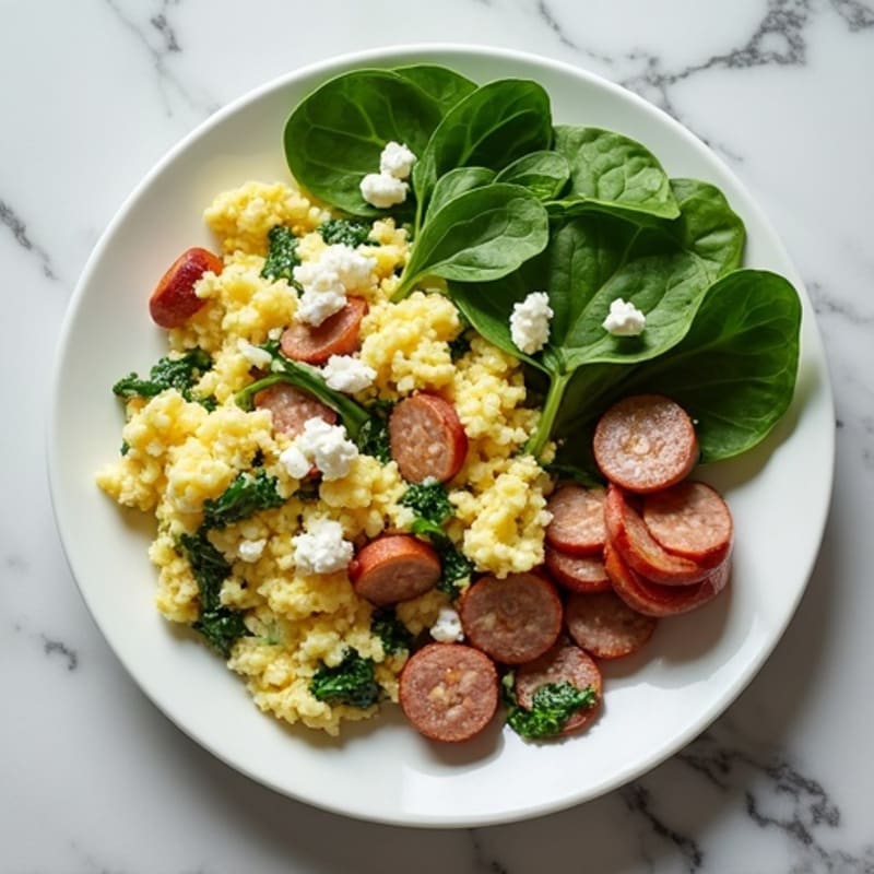 Egg White and Turkey Sausage Scramble with Spinach and Feta