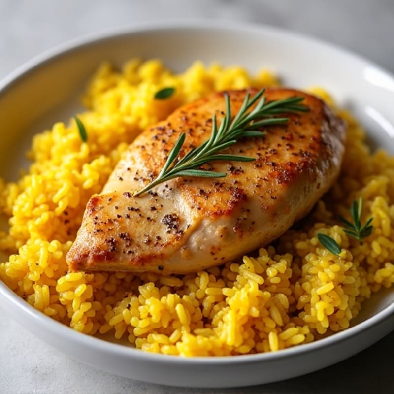 Herb-Roasted Chicken with Fluffy Turmeric Rice