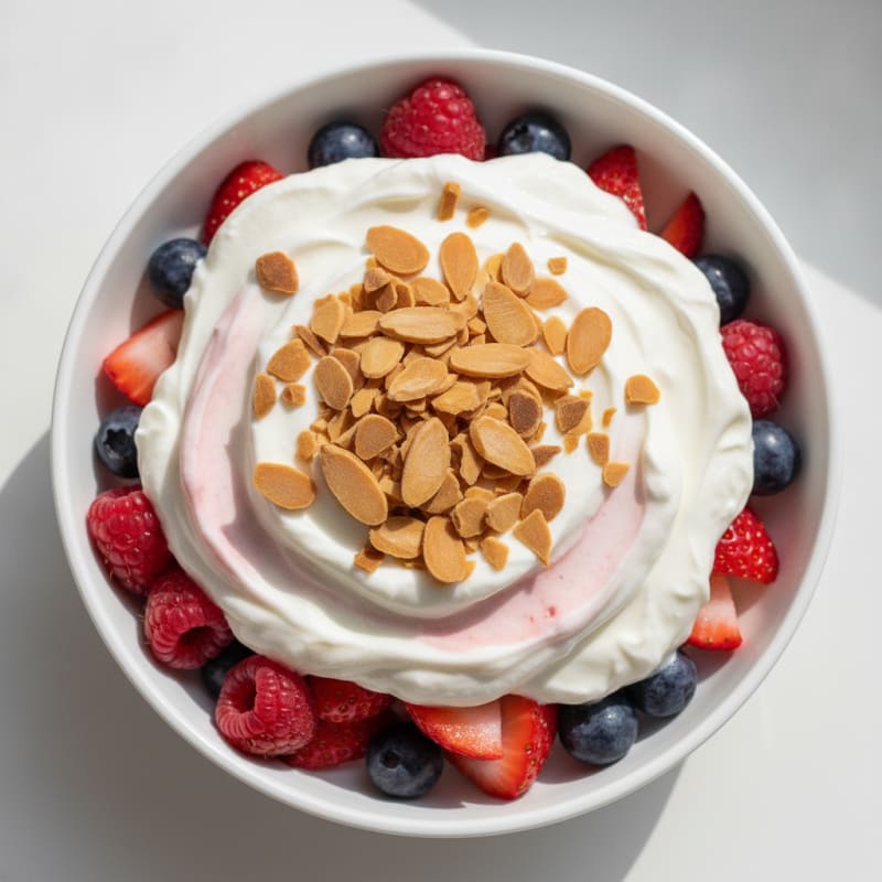 Greek Yogurt Protein Parfait with Mixed Berries and Almonds
