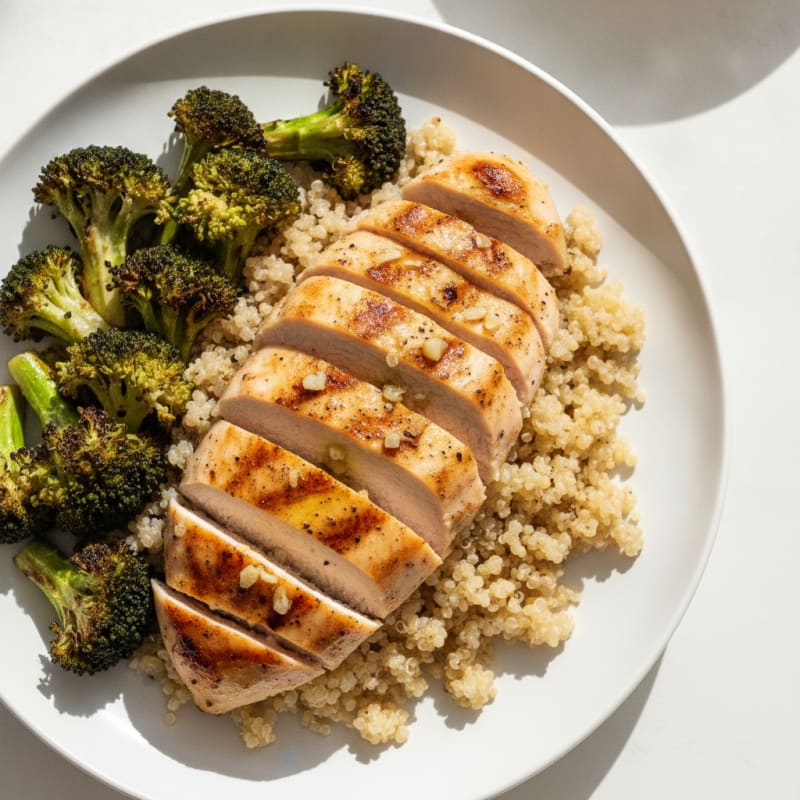 Grilled Chicken Breast with Quinoa and Roasted Broccoli