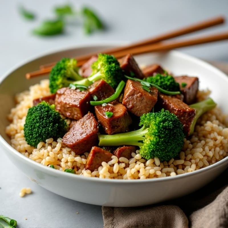 Lean Beef and Crispy Broccoli Stir-Fry with Brown Rice