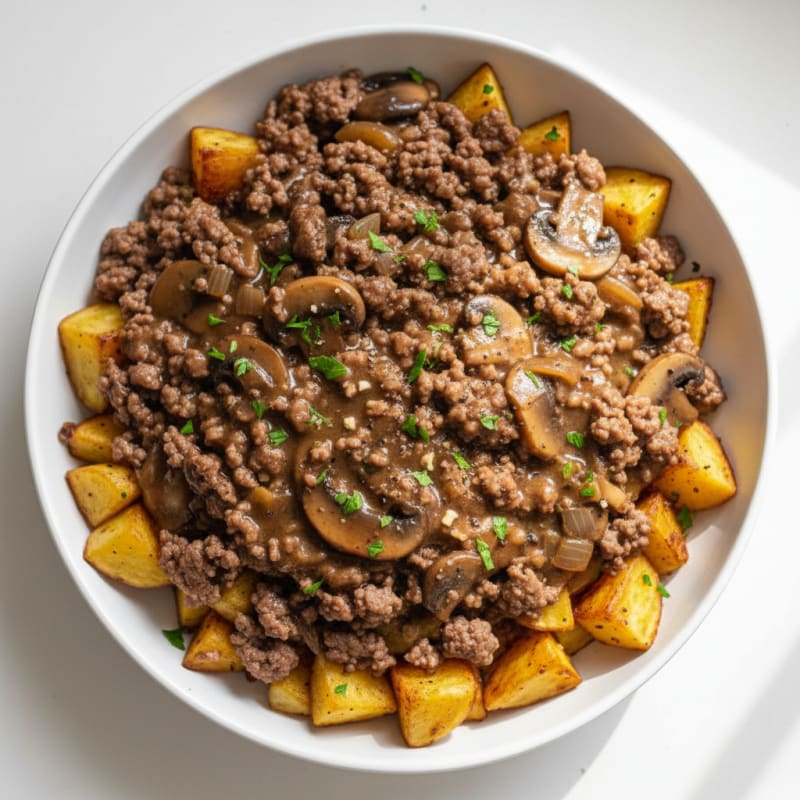 Ground Beef and Potato Bowl with Gravy