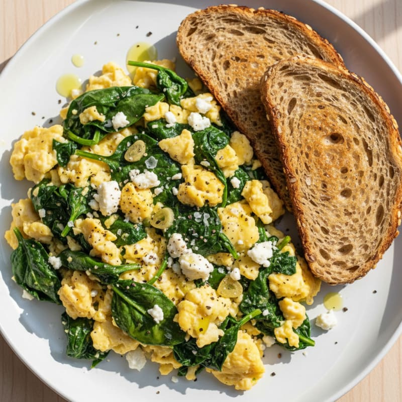 Scrambled Eggs with Spinach and Feta