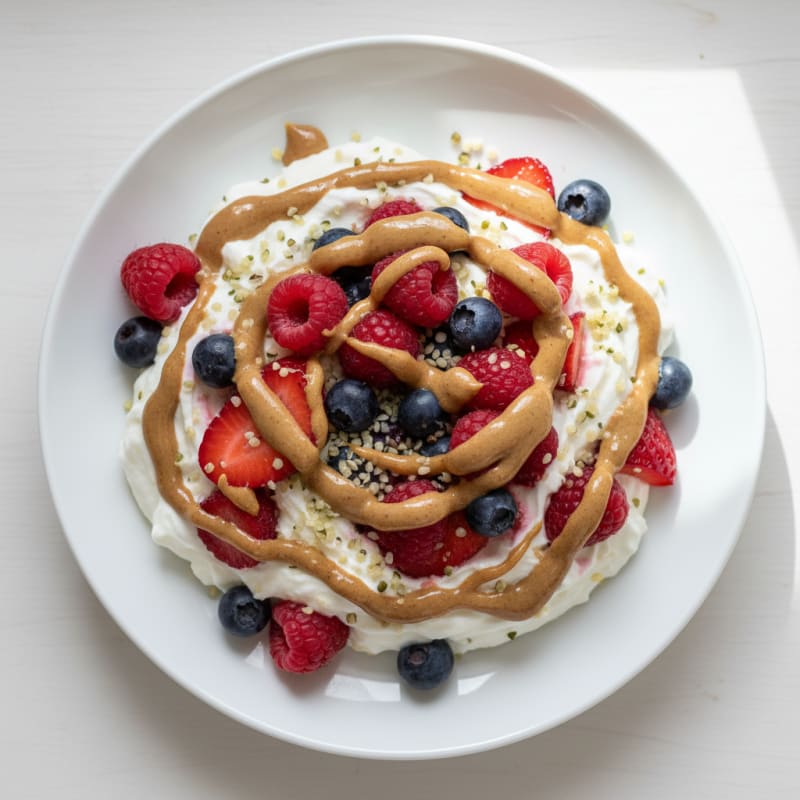 Greek Yogurt Protein Parfait with Mixed Berries and Almond Butter
