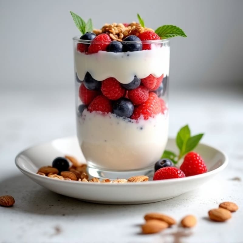 Greek Yogurt Protein Parfait with Mixed Berries and Almonds