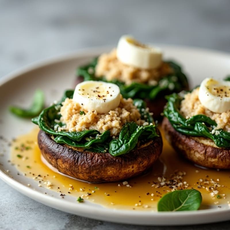 Roasted Portobello Mushrooms Stuffed with Lean Ground Turkey and Spinach