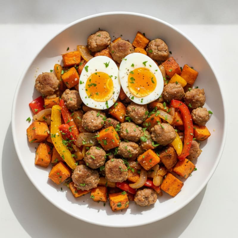 Sausage and Egg Hash with Sweet Potatoes