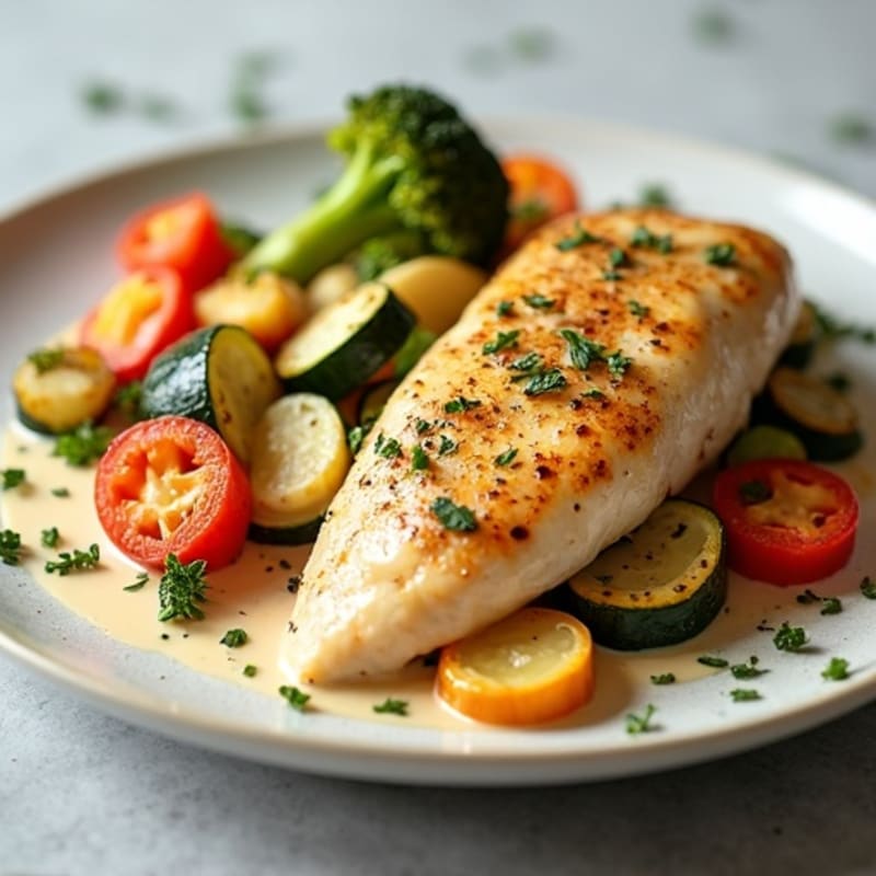 Creamy Chicken and Roasted Vegetable Bake
