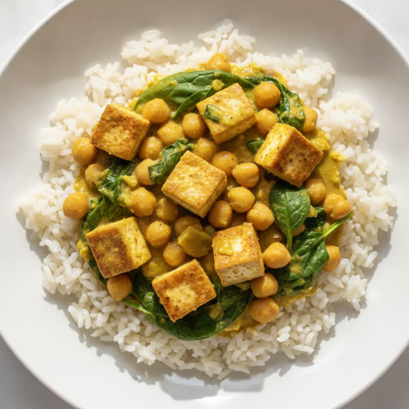 Tofu Chickpea Coconut Curry with Basmati Rice