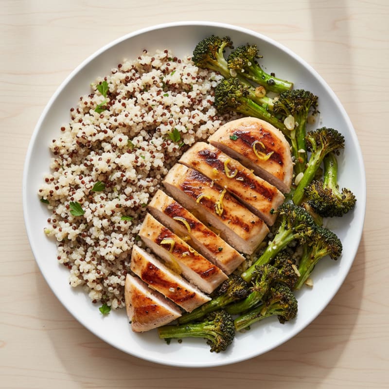 Grilled Chicken Breast with Quinoa and Roasted Broccoli