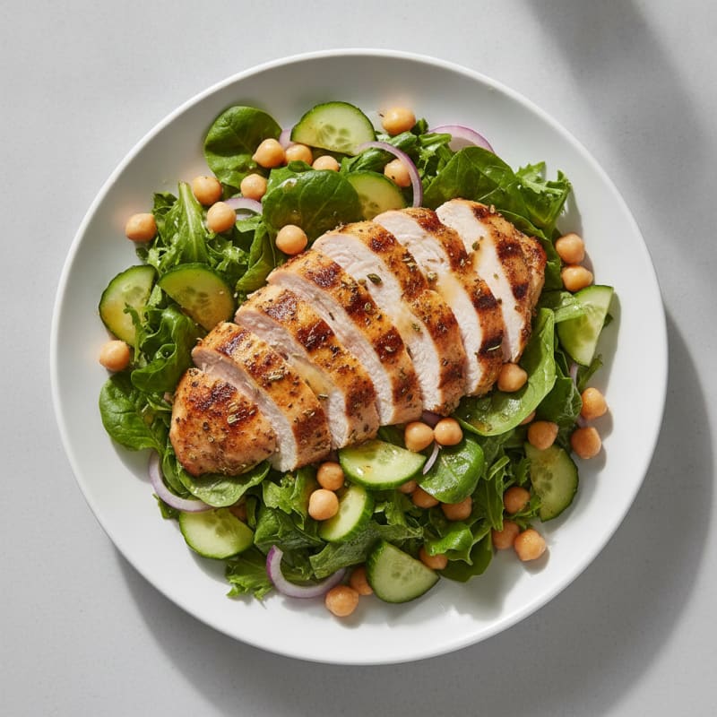 Grilled Turkey Breast Salad with Chickpeas and Cucumber