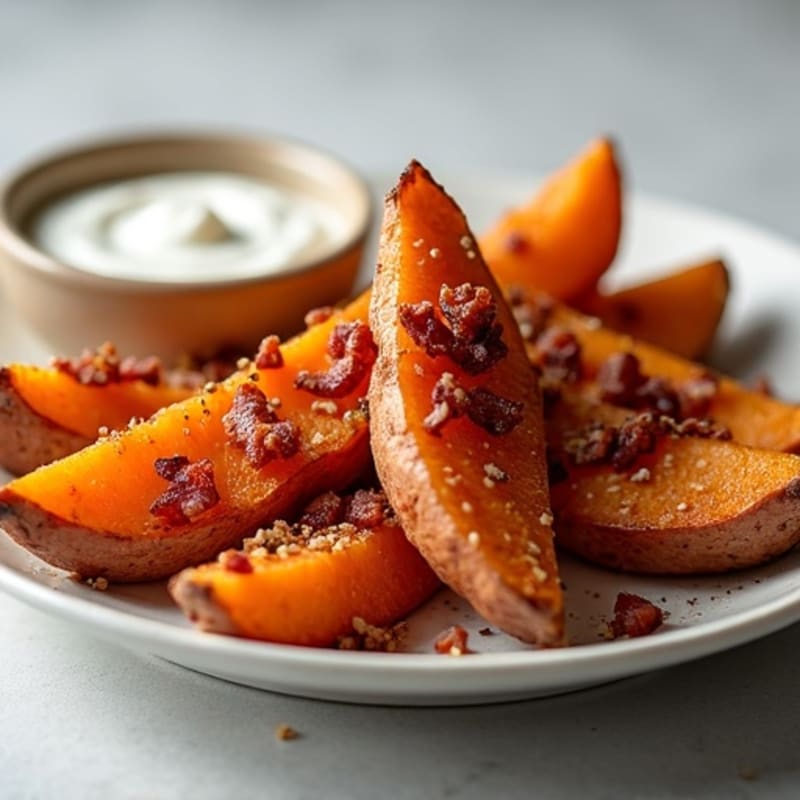 Crispy Sweet Potato Wedges with Turkey Bacon Crumbles