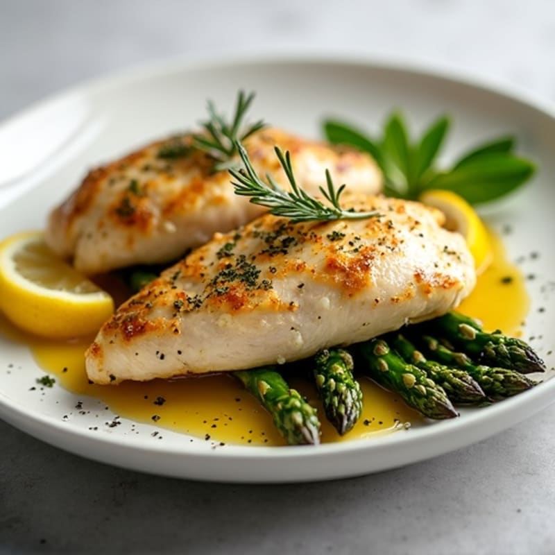 Lemon Herb Roasted Chicken with Crispy Roasted Asparagus