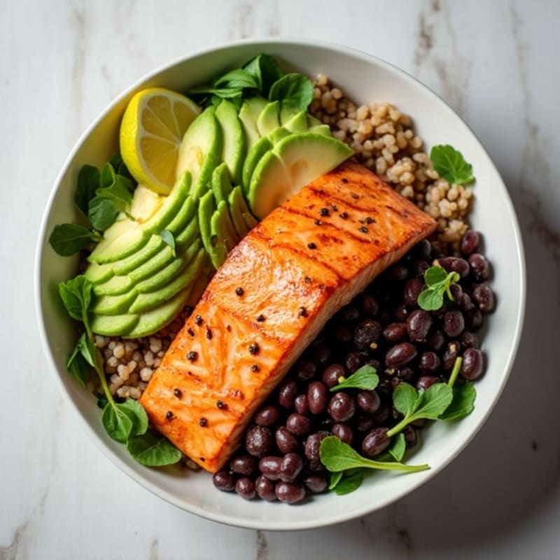 Fresh Salmon and Creamy Avocado Rice Bowl with Zesty Lime Dressing