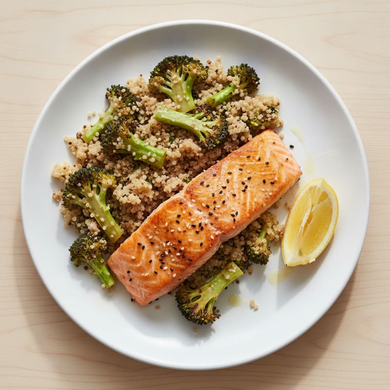 Pan-Seared Salmon with Roasted Broccoli and Quinoa