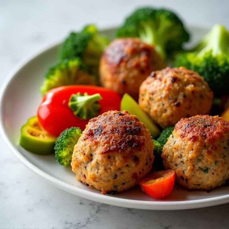 Baked Turkey Meatballs with Roasted Broccoli and Bell Peppers