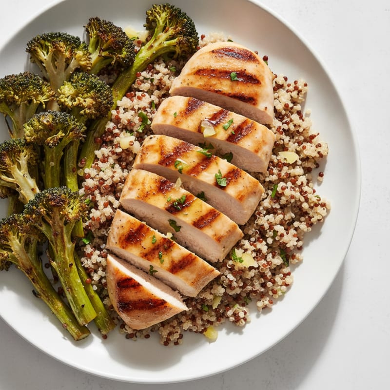 Grilled Chicken Breast with Quinoa and Roasted Broccoli