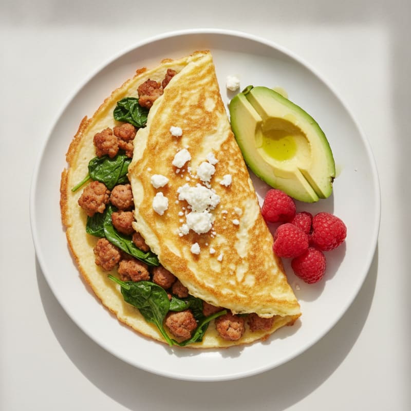 Crispy Egg White Omelette with Chicken Sausage and Spinach