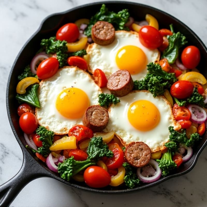 Sheet Pan Baked Eggs with Roasted Vegetables and Turkey Sausage