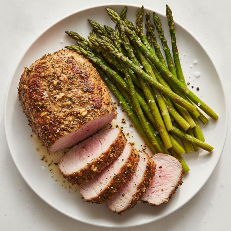 Herb-Crusted Pork Tenderloin with Roasted Asparagus
