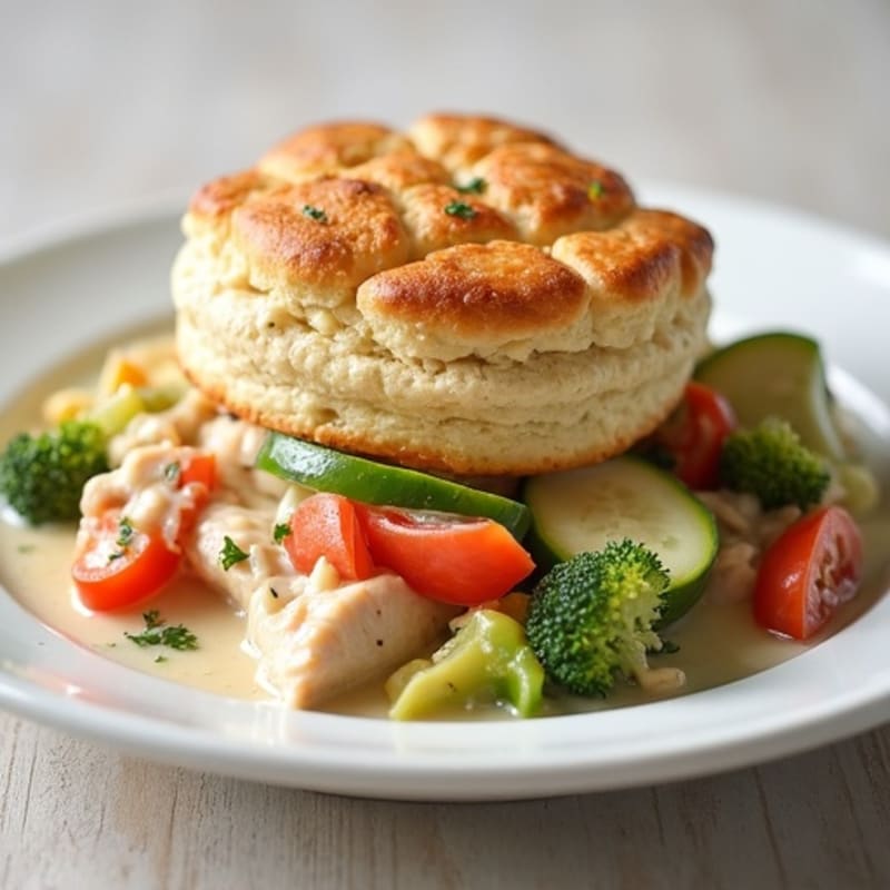 Chicken and Vegetable Creamy Bake with Fluffy Biscuits