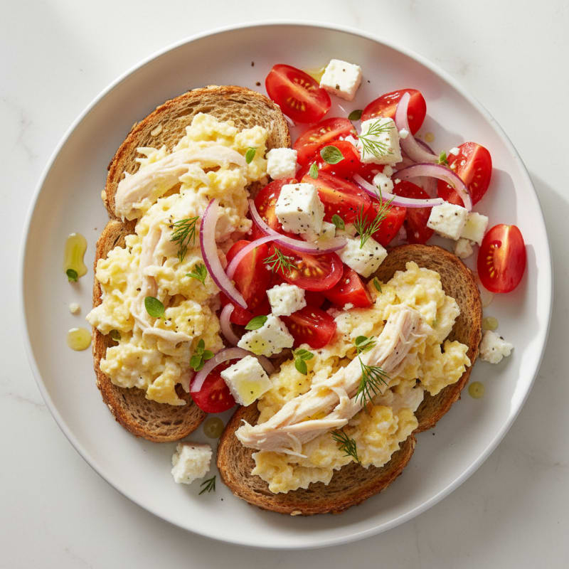 Egg White and Chicken Toast with Tomato Salad