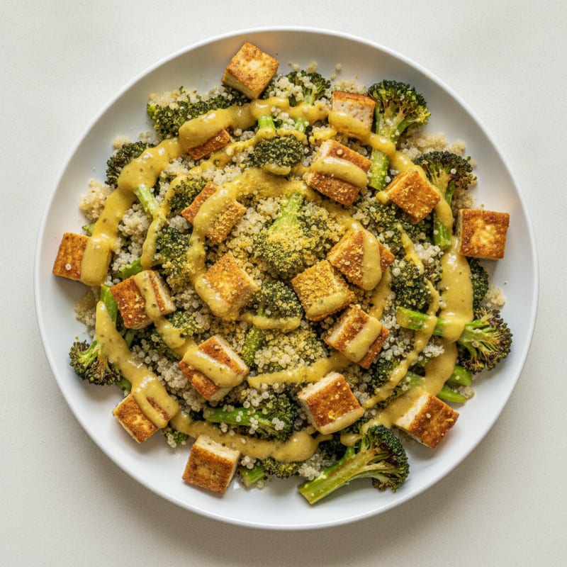 Crispy Tofu and Quinoa Power Salad with Roasted Broccoli