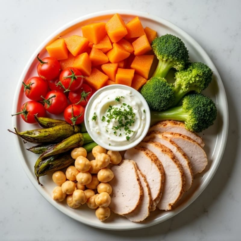 Fresh Herb-Whipped Hummus Board with Roasted Vegetables
