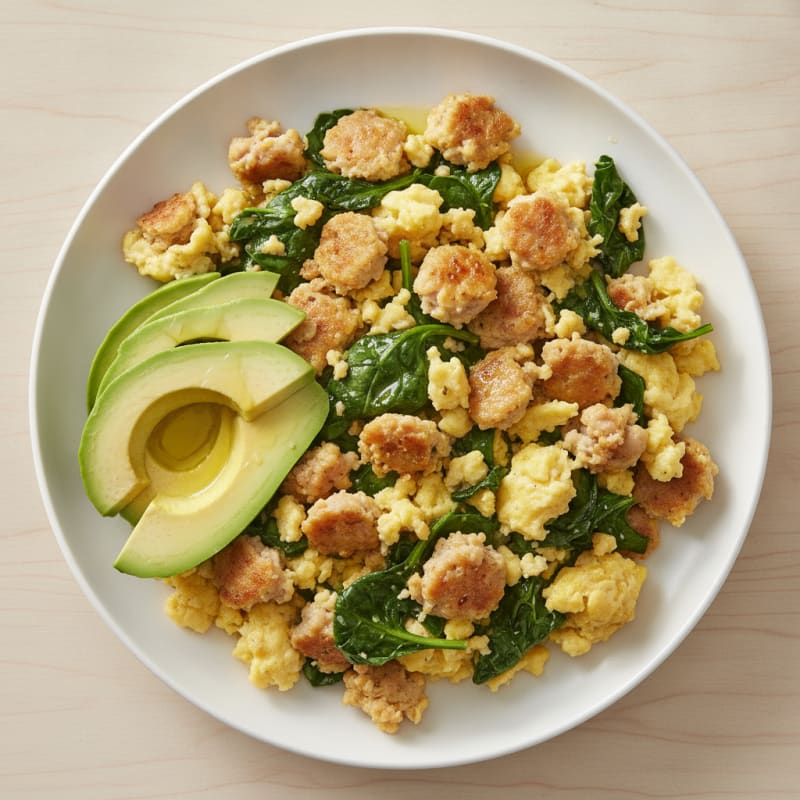 Crispy Turkey Sausage and Spinach Egg Scramble