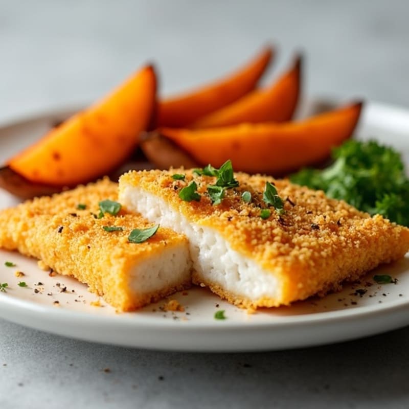 Crispy Baked Cod with Seasoned Sweet Potato Wedges