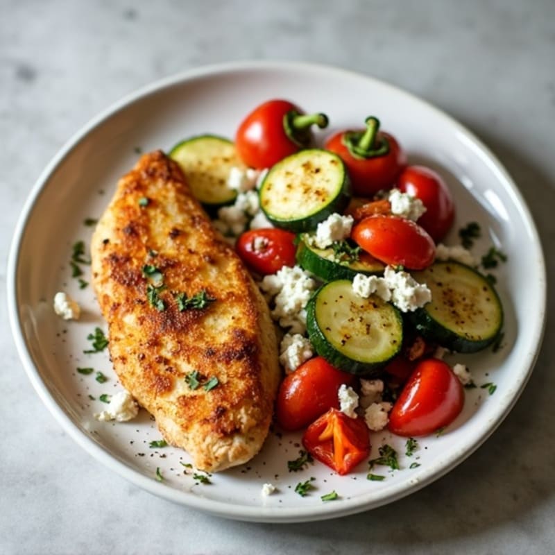 Crispy Lemon-Oregano Chicken with Roasted Vegetables and Fresh Feta