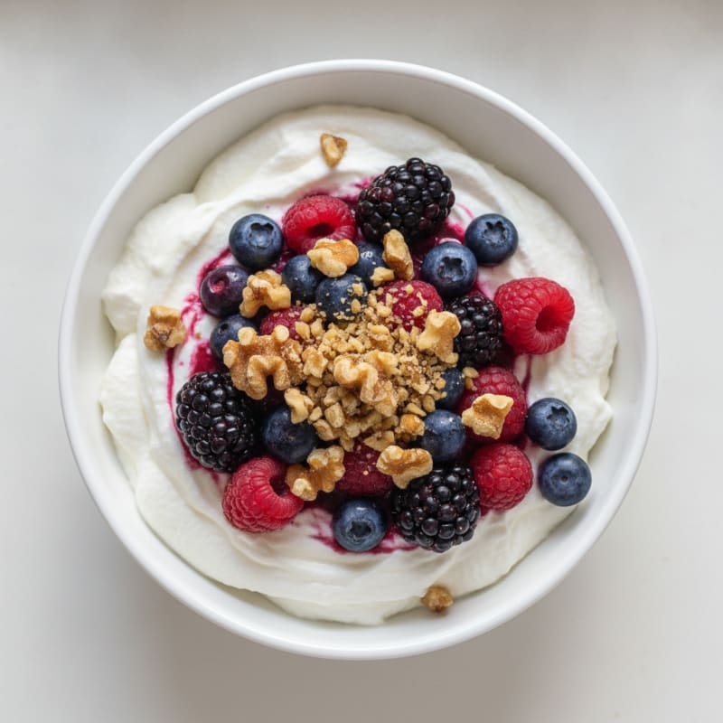 Silky Greek Yogurt Mousse with Mixed Berries and Protein Powder