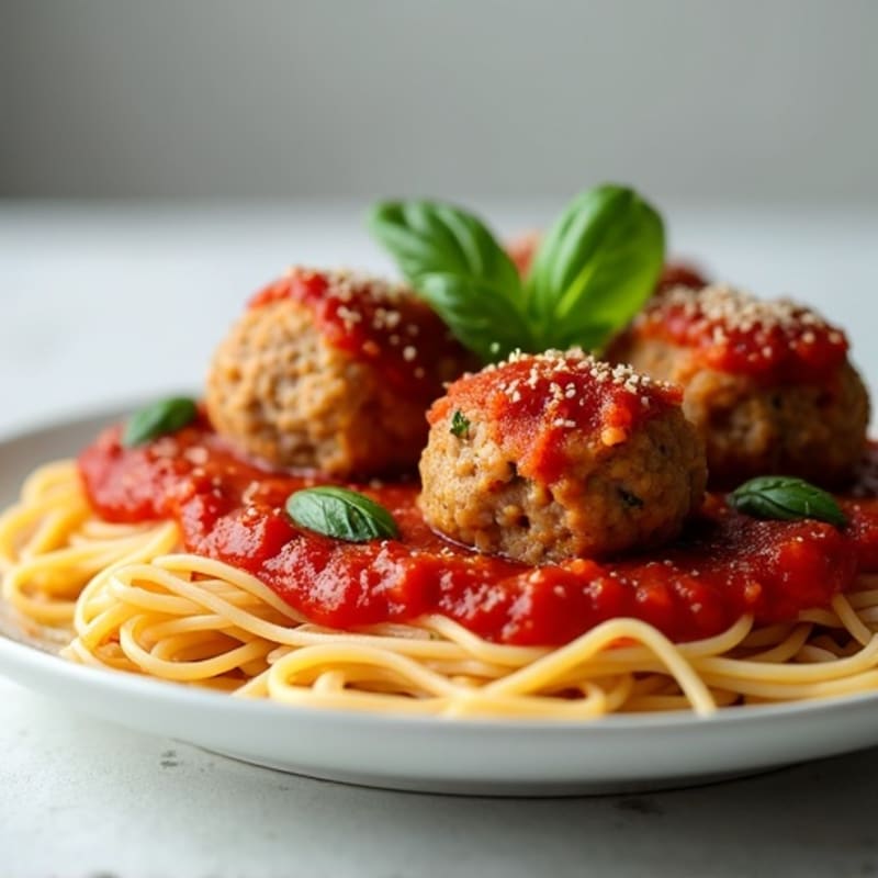Lean Turkey Meatballs with Whole Wheat Spaghetti and Rich Marinara