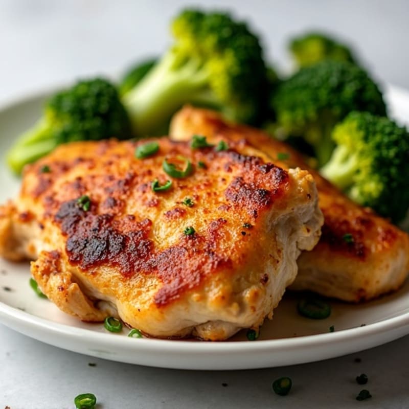 Crispy Roasted Chicken Thighs with Garlic Broccoli