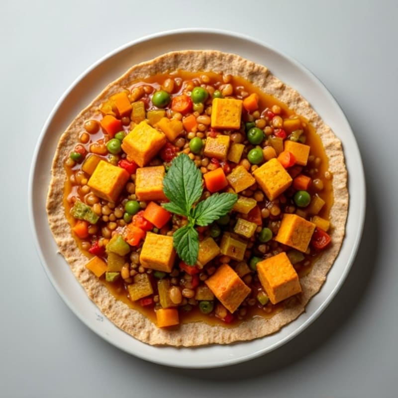 Lentil and Mixed Vegetable Curry with Whole Wheat Roti