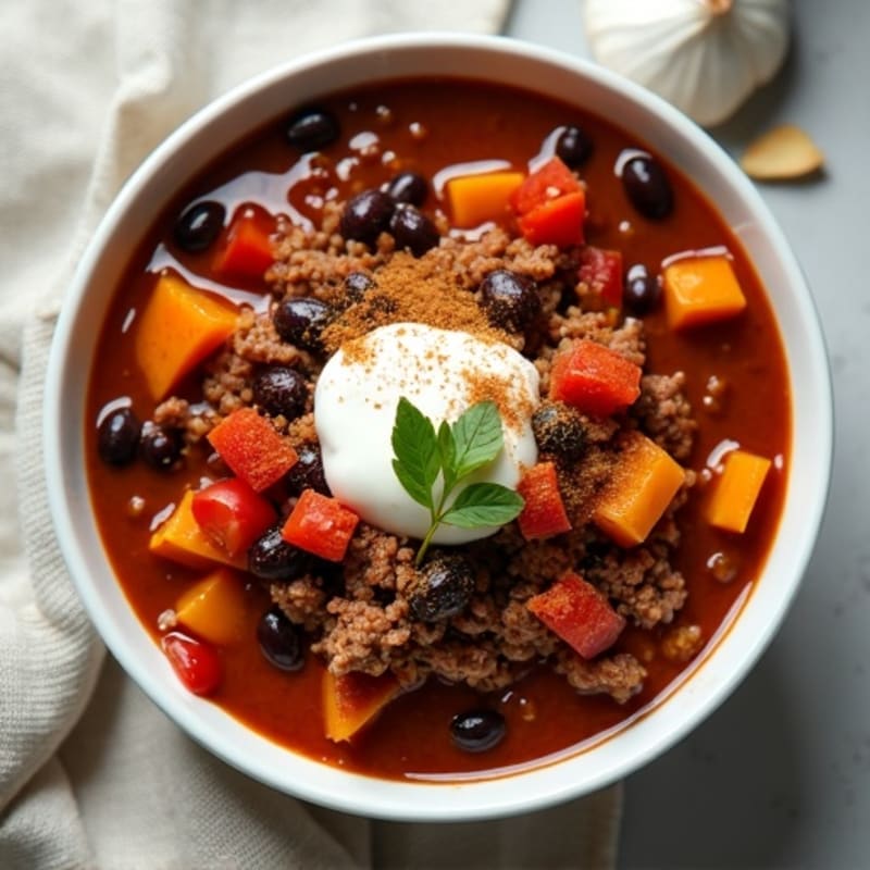 Hearty Black Bean Beef Chili with Sweet Potatoes