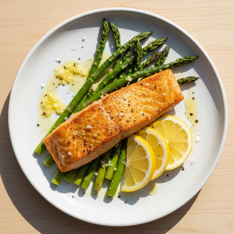 Golden Pan-Seared Salmon with Roasted Asparagus