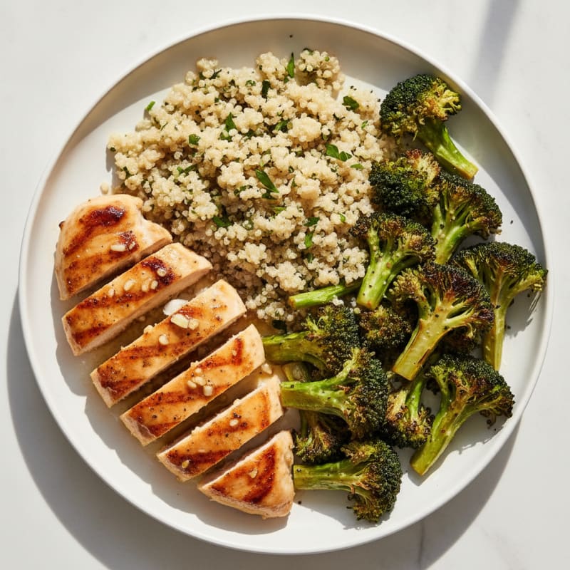 Grilled Chicken Breast with Quinoa and Roasted Broccoli