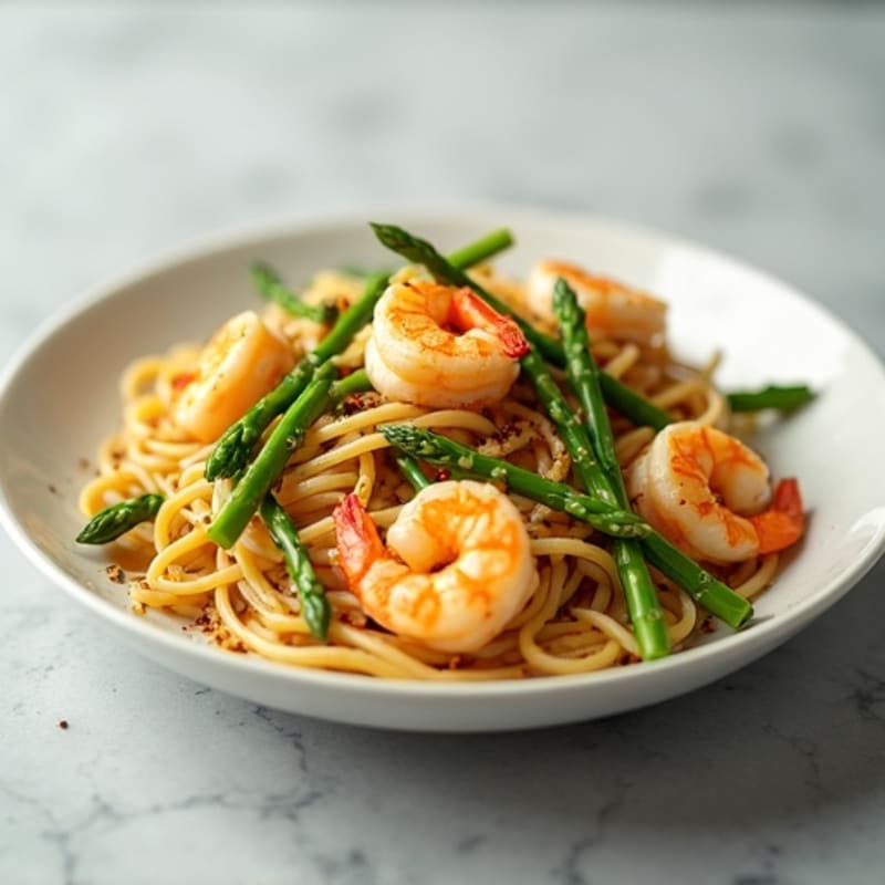 Lemon Garlic Shrimp Pasta with Fresh Asparagus