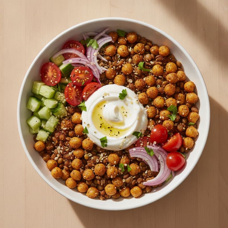 Lentil and Chickpea Shawarma Bowl