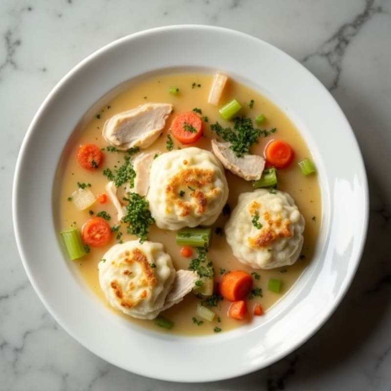 Creamy Chicken and Vegetable Stew with Fluffy Herb Dumplings