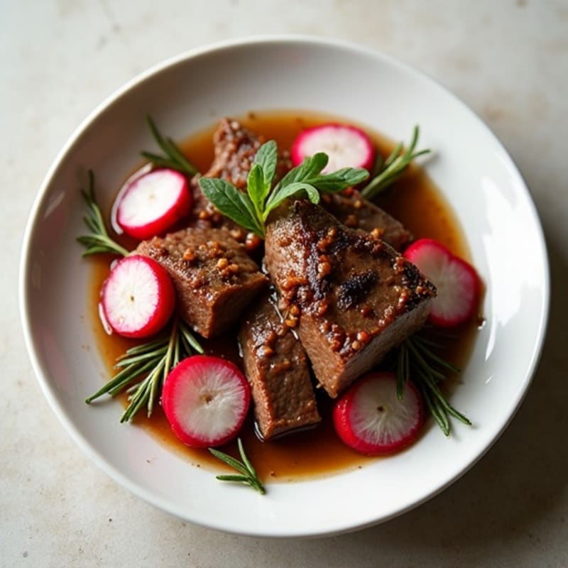 Tender Slow-Cooked Beef with Roasted Radishes