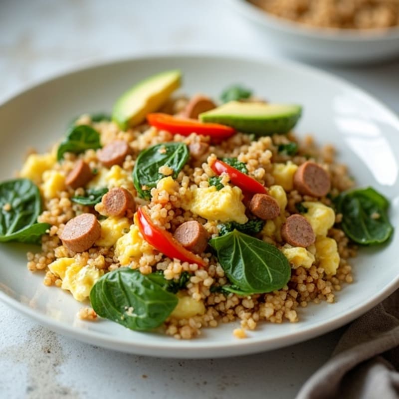 Egg White Spinach Scramble with Turkey Sausage
