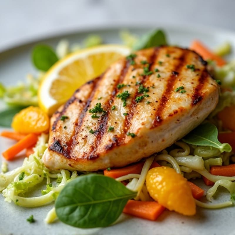 Grilled Chicken Breast with Crunchy Cabbage Slaw and Citrus Vinaigrette
