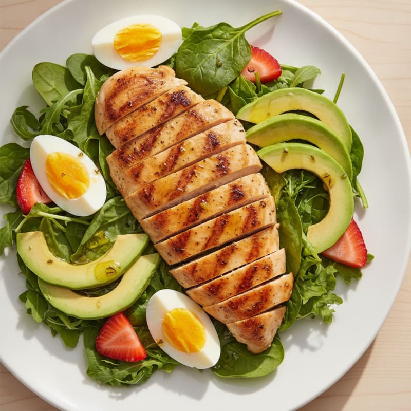 Grilled Chicken Breast with Avocado and Mixed Greens Salad