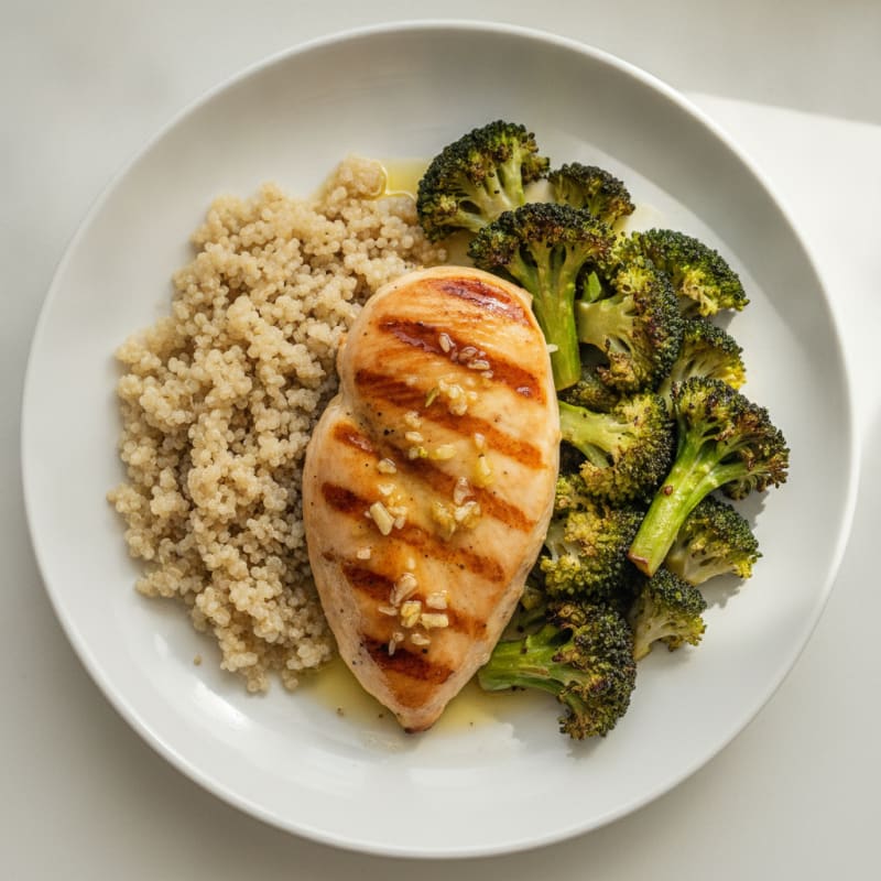 Grilled Chicken Breast with Roasted Broccoli and Quinoa