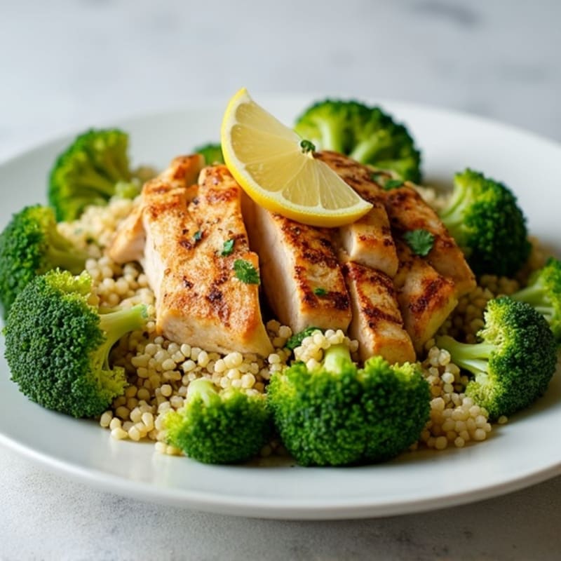 Grilled Chicken and Quinoa Salad with Roasted Broccoli