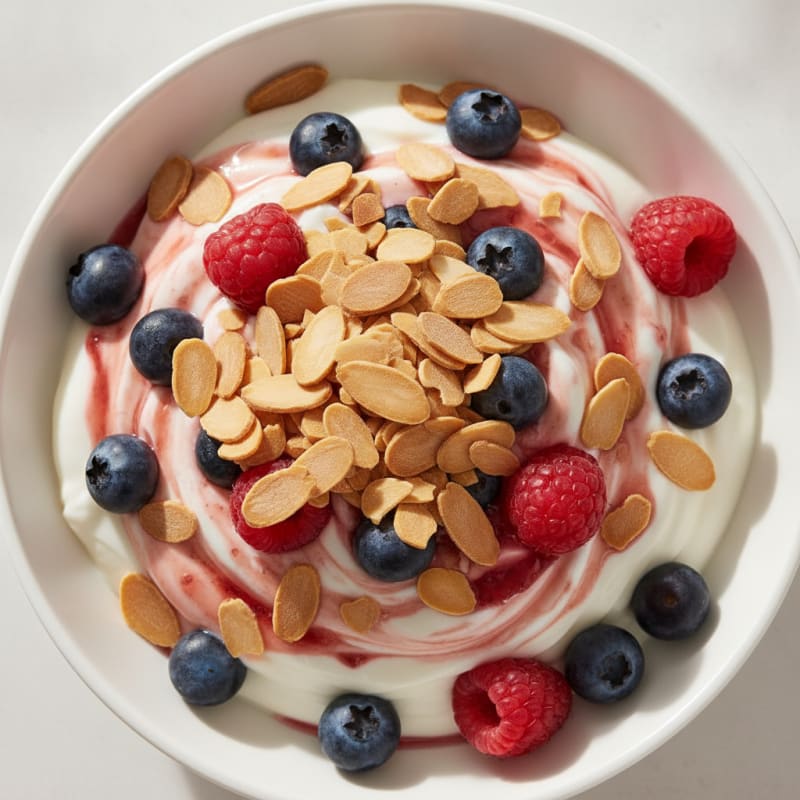 Greek Yogurt Protein Parfait with Mixed Berries and Almonds